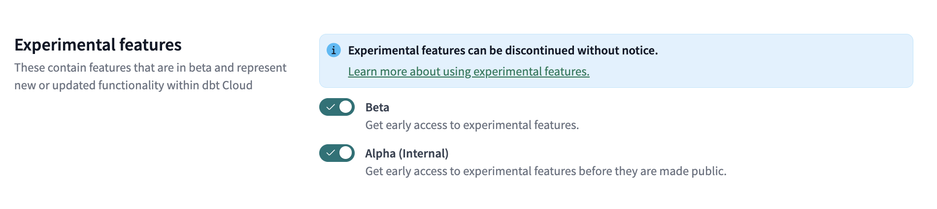 Experimental features